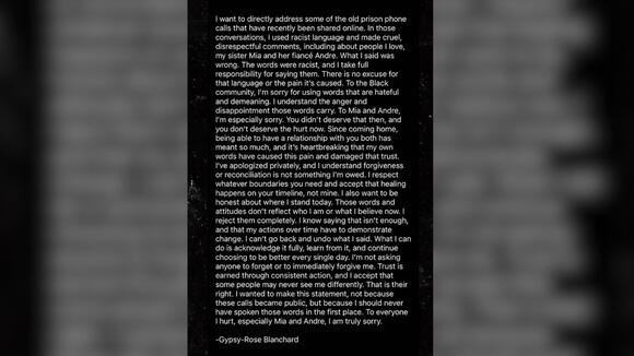 Gypsy Rose Blanchard issues apology for using racial slurs in leaked ...