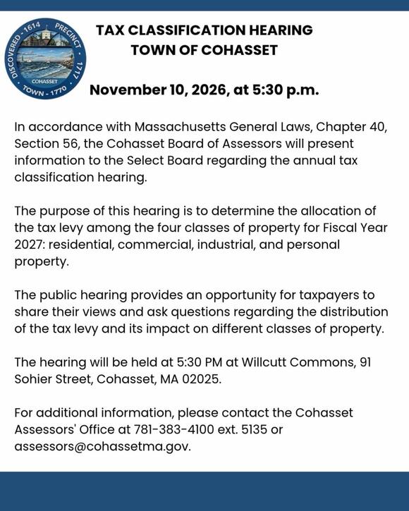 Cohasset Invites Residents to Weigh In on Property Tax Distribution ...