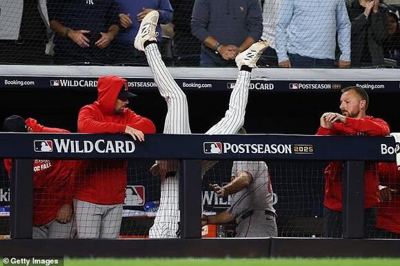 Yankees star puts body on the line as he somersaults into Red Sox ...