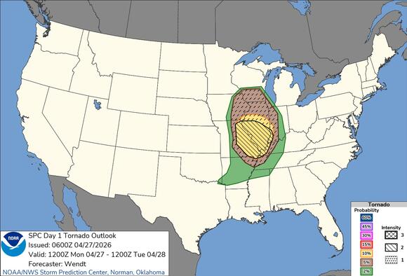 Storm Prediction Center forecasts severe storms & EF2+ tornado risk for ...