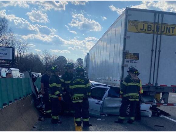 Chain-reaction crash involving semi snarls traffic on I-95 south in ...
