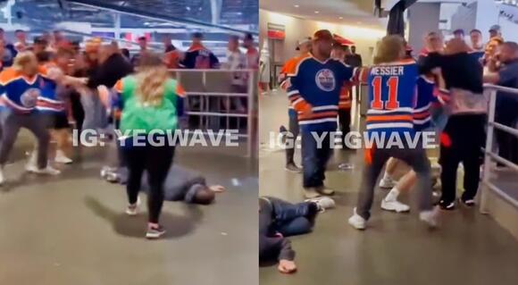 One Man Gets Brutally Knocked Out Cold As Edmonton Oilers Fans Fight ...
