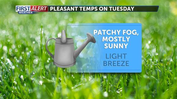 Tuesday will be warm on the coast with a slight chance of mountain rain