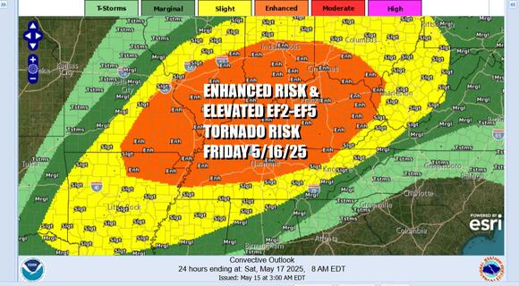 Severe thunderstorms & elevated EF2-EF5 tornado risk Kentucky Tennessee ...