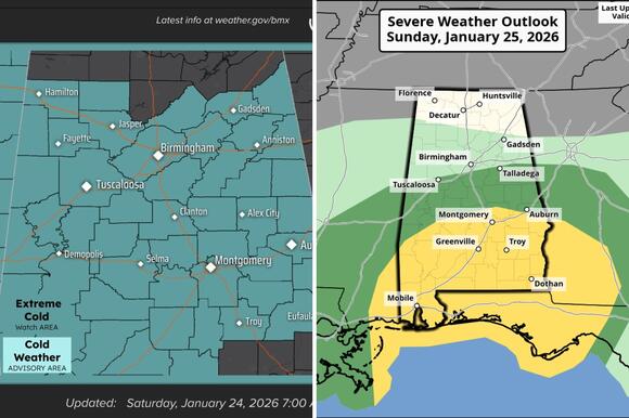 Severe Storms Sunday, Dangerous Cold Follows for Alabama - NewsBreak