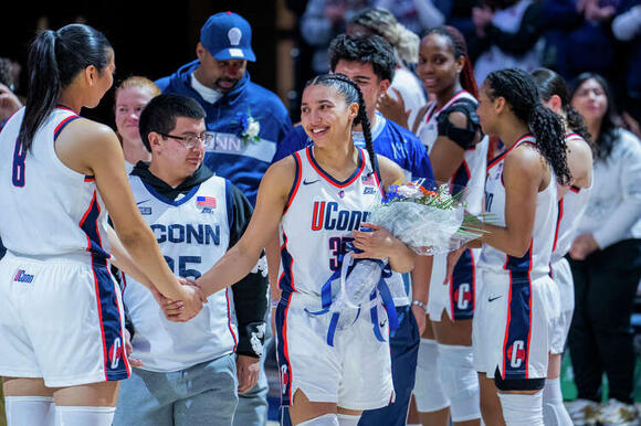 UConn rolls past Providence before honoring Azzi Fudd, Caroline ...