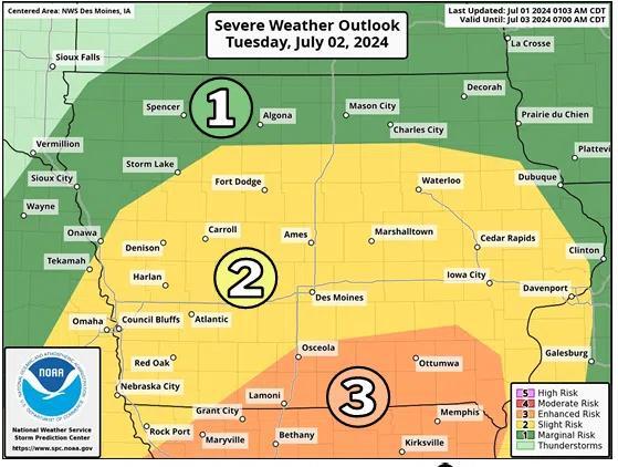 Chance for Severe Storms Today and Tuesday in Southwest Iowa