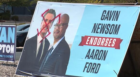 Repairs underway after hate symbol appears on political signs in Las ...