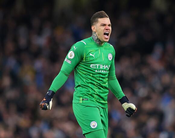 Bored Ederson watches Man City’s win over Man Utd from
