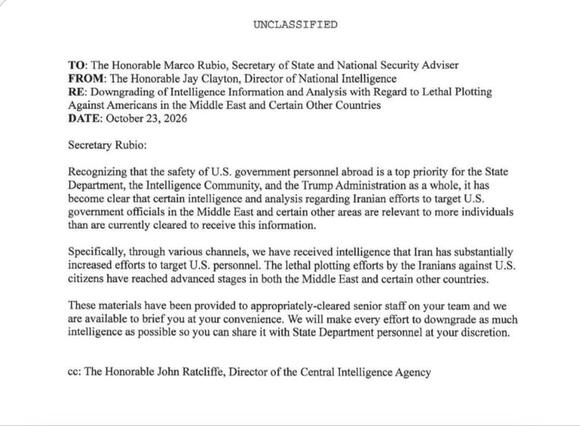 Read the memo: Iran plotting attacks on American citizens