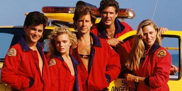 Cast of Baywatch on the beach