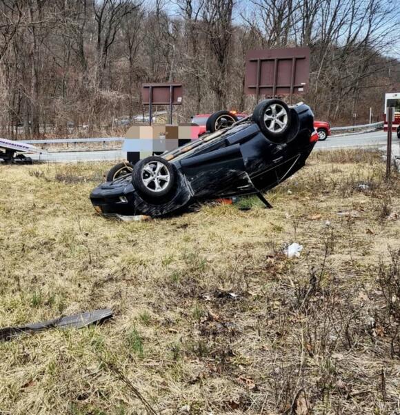Car Flips Over On Taconic State Parkway In Millwood, Driver Hospitalized