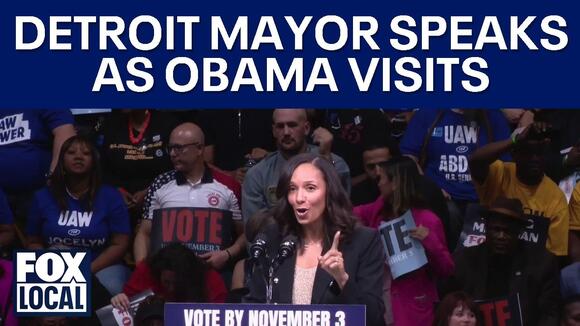 Detroit Mayor Mary Sheffield addresses crowd as Obama visits