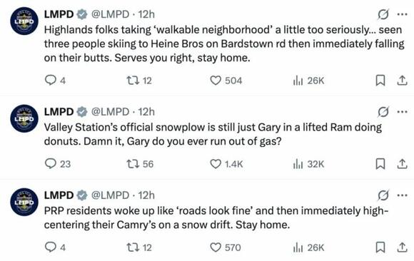 LMPD Twitter Account Cooks During the Kentucky Snowstorm - NewsBreak