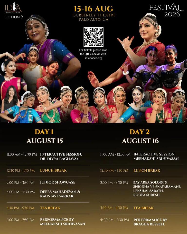 IDIA Dance Festival 2026: Classical Indian dance performers and schedule for Aug 15-16.