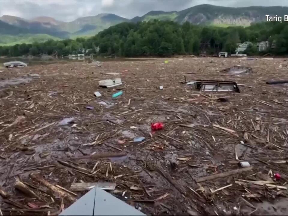 North Carolina's Lake Lure filled with debris from Hurricane Helene