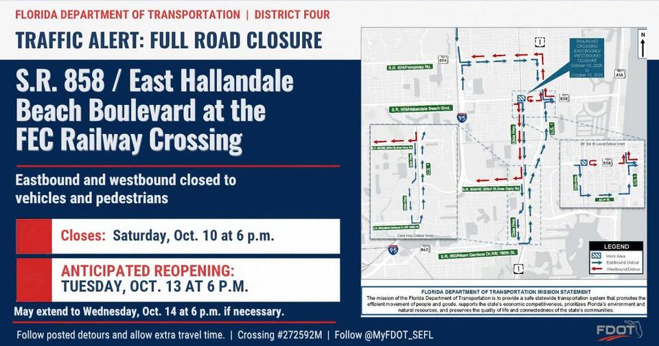 Full Closure of E Hallandale Beach Blvd at Rail Crossing - NewsBreak