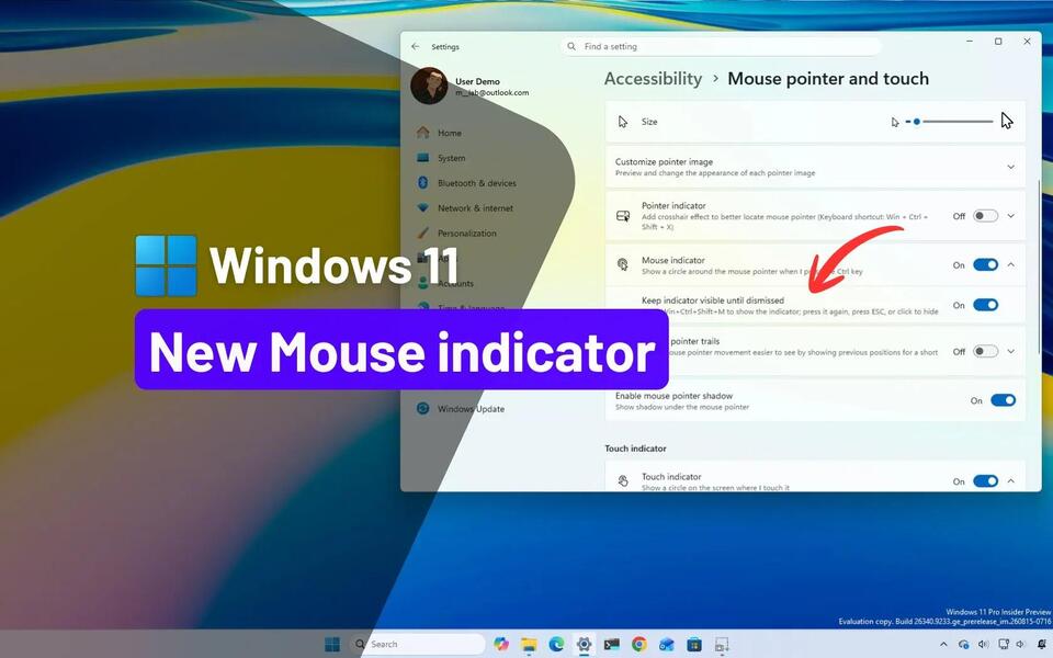 Windows 11 is finally modernizing old Mouse indicator and adds new functionality
