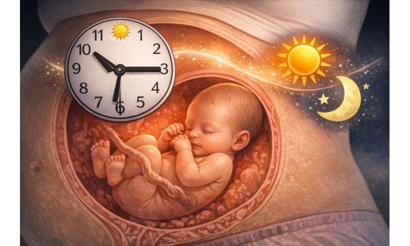 Baby's body clock begins to synchronize with local time while still in utero, study shows