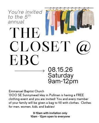 Free Clothing Distribution Hosted By Emmanuel Baptist Church In Pullman