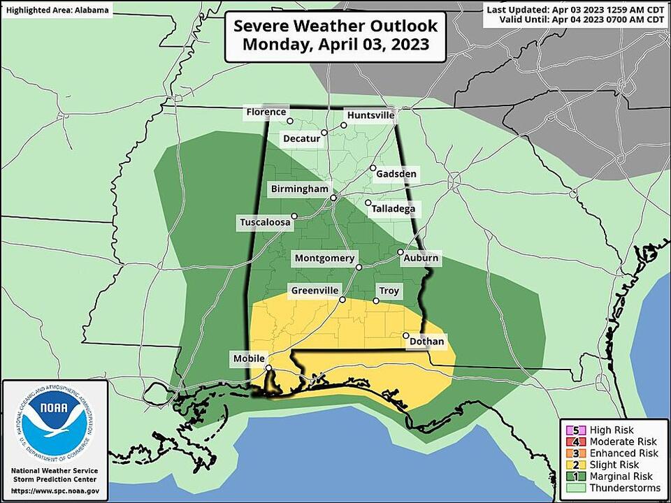 Likely Severe Thunderstorms in West, Central Alabama Later Today