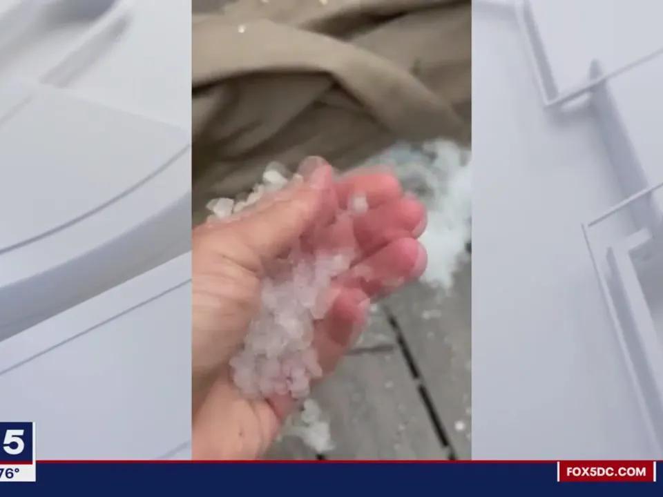 Hail left behind after storms in Lovettsville, Virginia