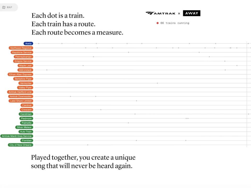 Interactive website turns active Amtrak routes into jazz arrangements