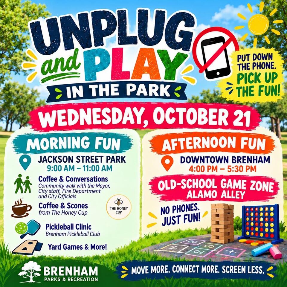 BRENHAM PARKS & RECREATION TO HOST ‘UNPLUG & PLAY IN THE PARK ...
