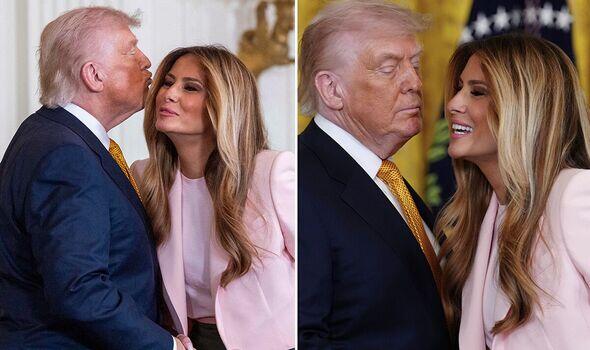 Melania Trump embraces Donald for rare kiss in public at Mother's Day ...