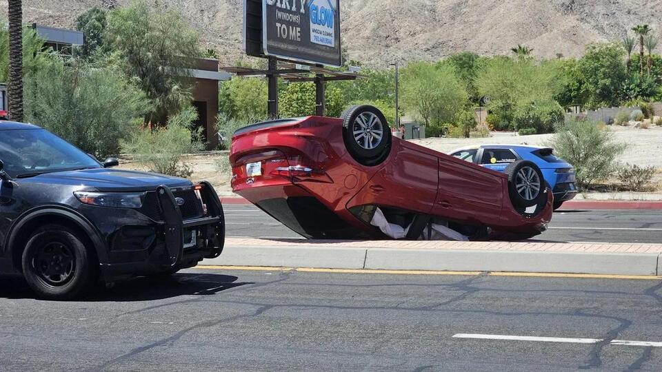 Two people injured after car flips onto roof in Rancho Mirage traffic ...