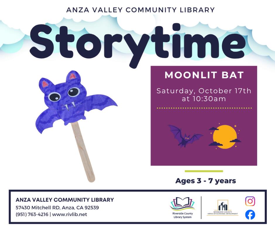 📅 Moonlit Bat Storytime & Craft at Anza Library - NewsBreak