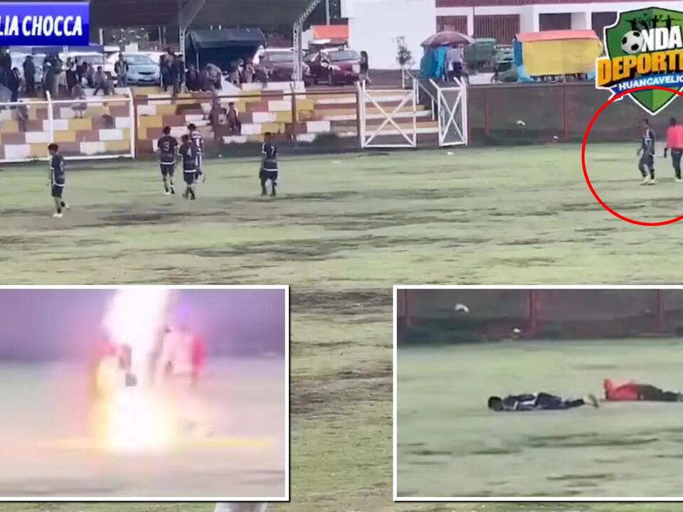 Peruvian soccer players knocked down by lightning during televised