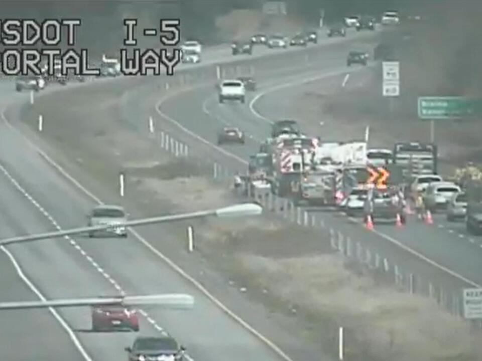 Car vs semitruck crash blocks southbound I5 lane in Ferndale