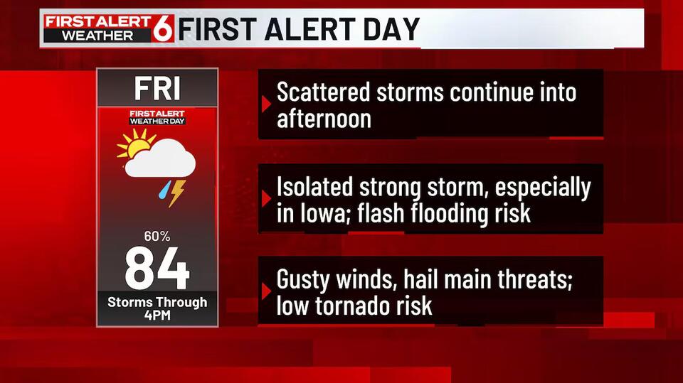 First Alert 6 Weather Day: Chance for strong storms continues into the afternoon