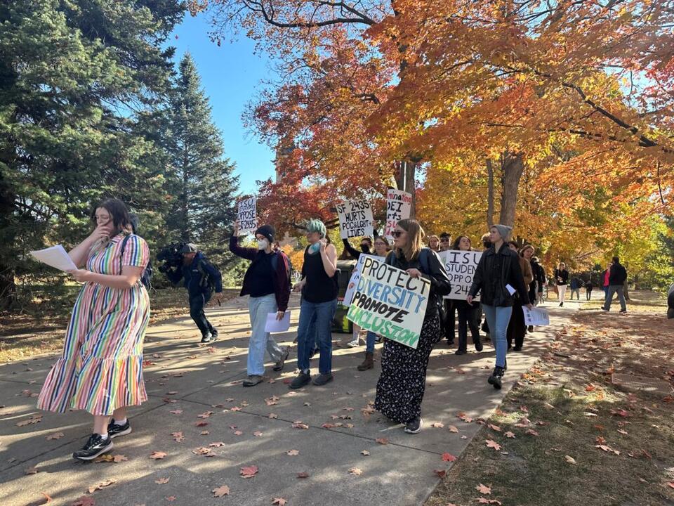 Iowa State University students protest on campus against antiDEI law