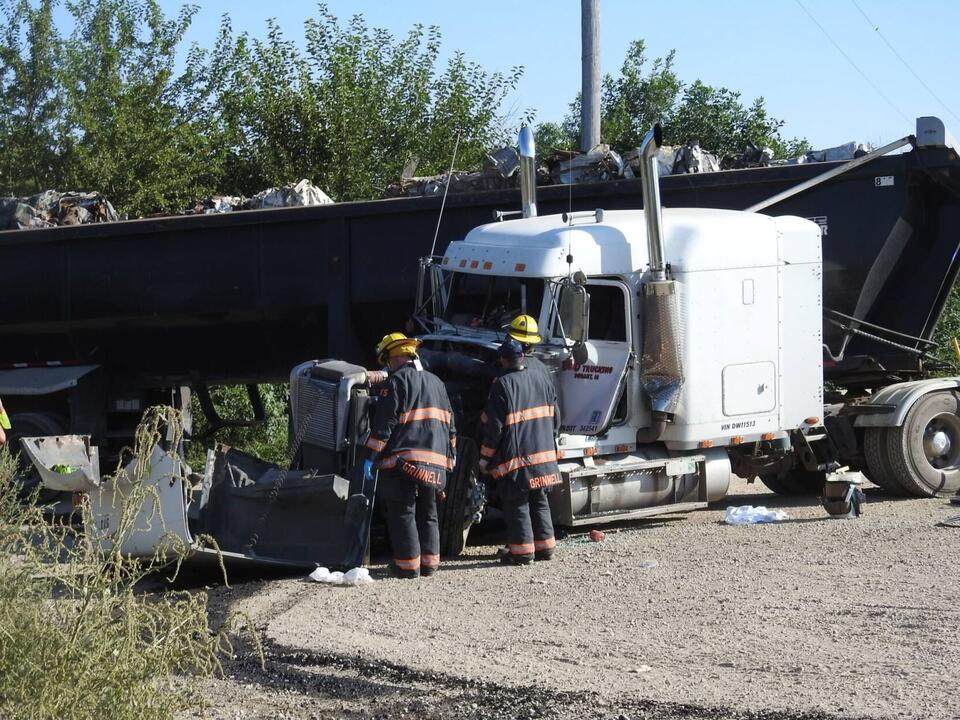 Semi-tractor crashes with train east of Grinnell