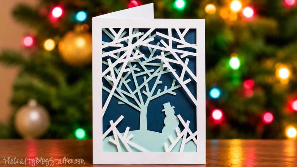 Layered Snowy Woods Christmas Card with Free SVG