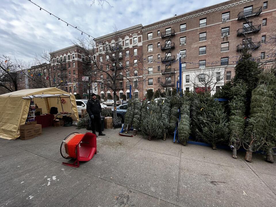 NYC Christmas tree stands giving free trees to those who need one. Just