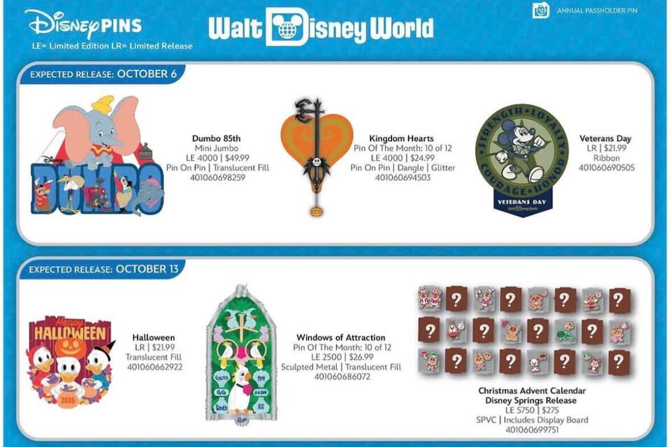 October 2026 Walt Disney World Pin Release Includes Dumbo 85th ...