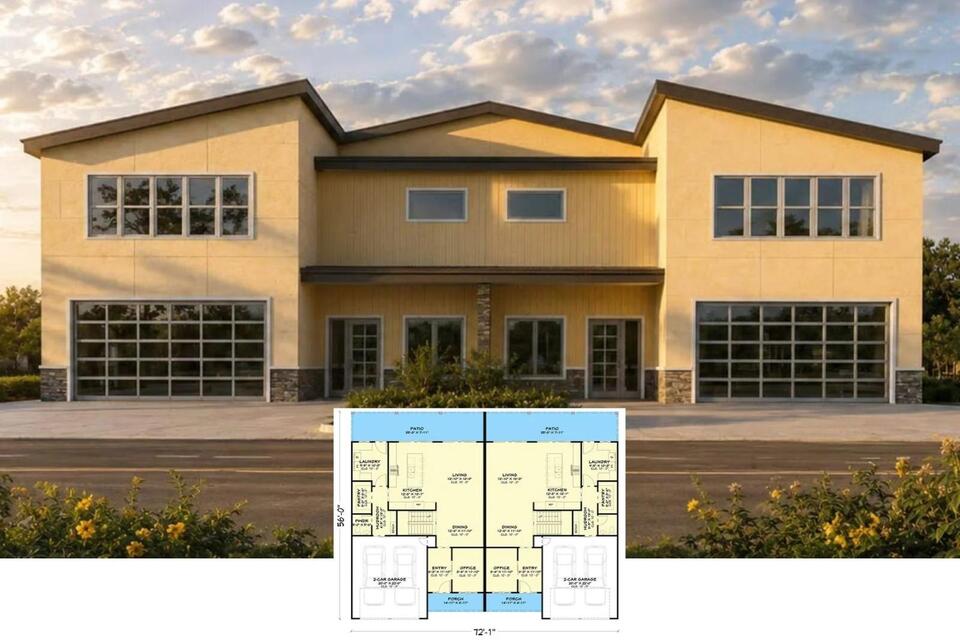 Saffron Stucco 3-Bedroom Contemporary Duplex House Plan with Loft (5,100 Sq. Ft. Floor Plan)