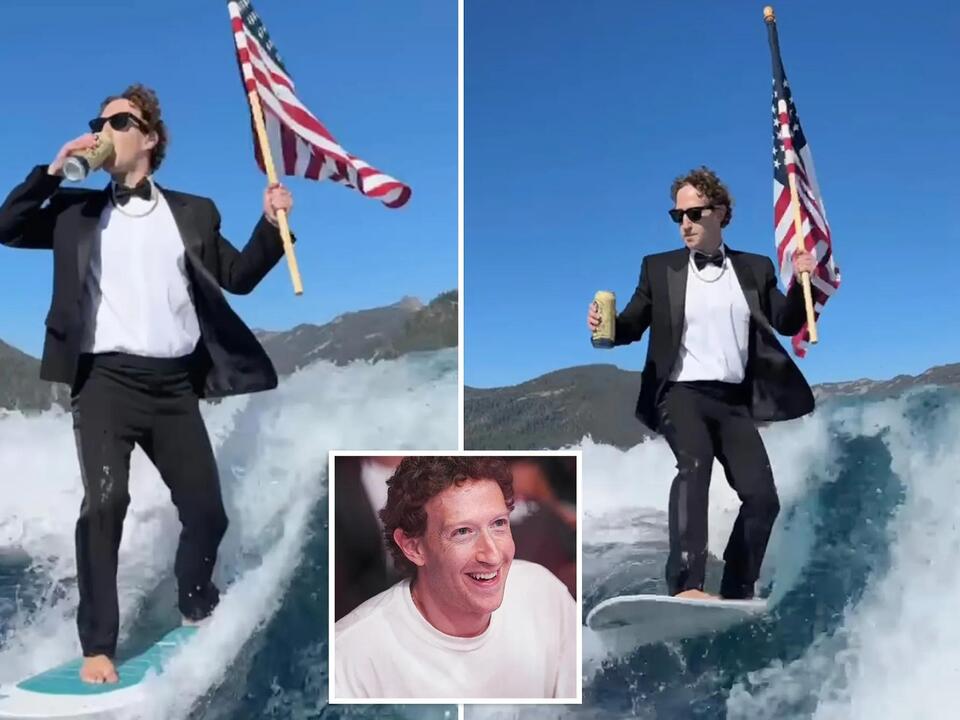 Mark Zuckerberg dons tux in July 4 surfing video while holding beer and