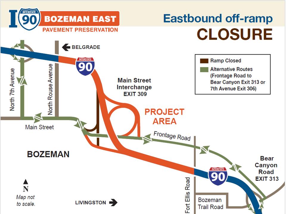 Eastbound I-90 Main Street Interchange ramp closed Monday morning