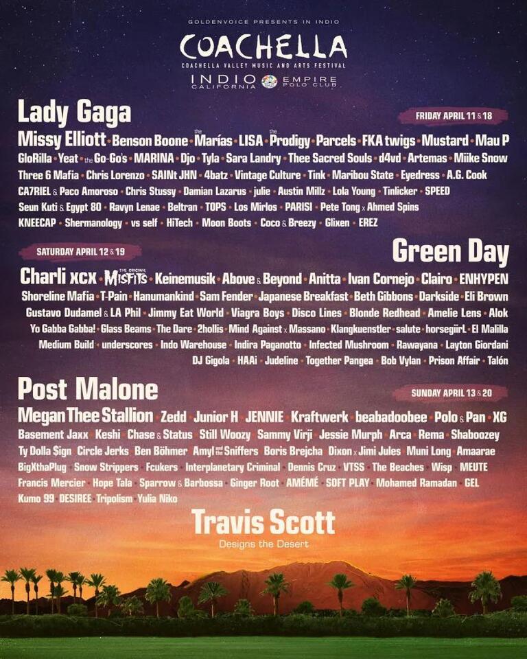 Coachella 2025 Green Day, Lady Gaga, Post Malone, Missy Elliott, And More