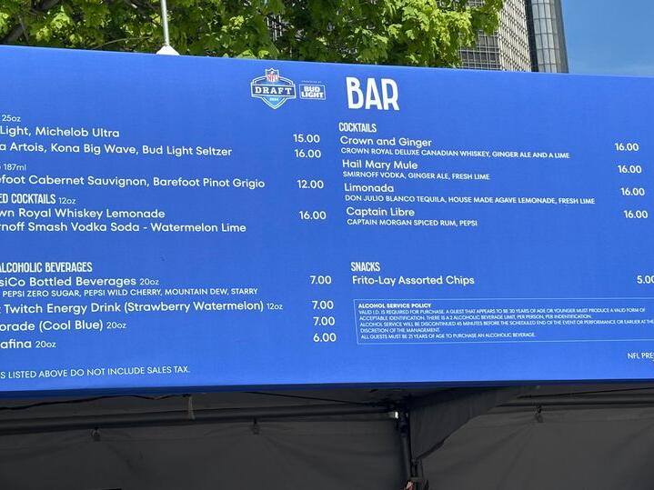 NFL Draft charges fans 750 markup on beer as drink menu shows league's true colors