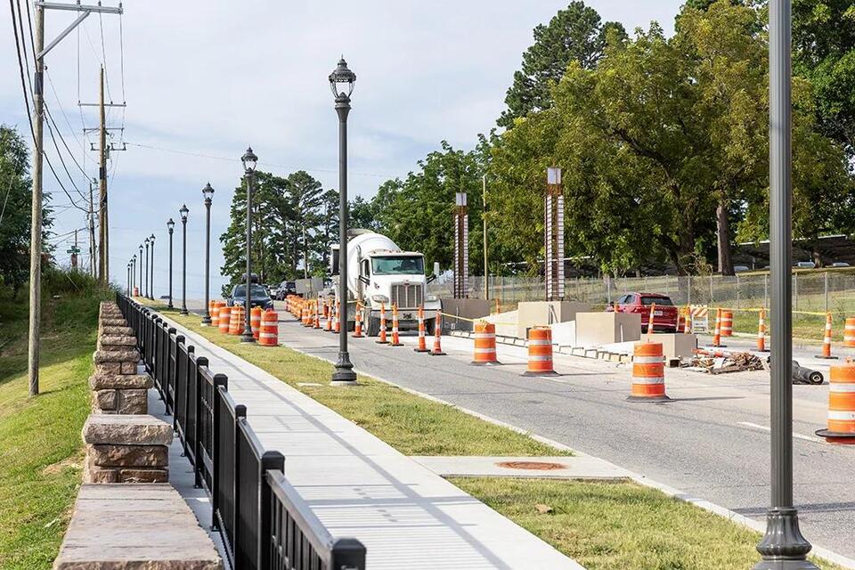 Those unusual structures on College Avenue are part of a Fay Jones-inspired design