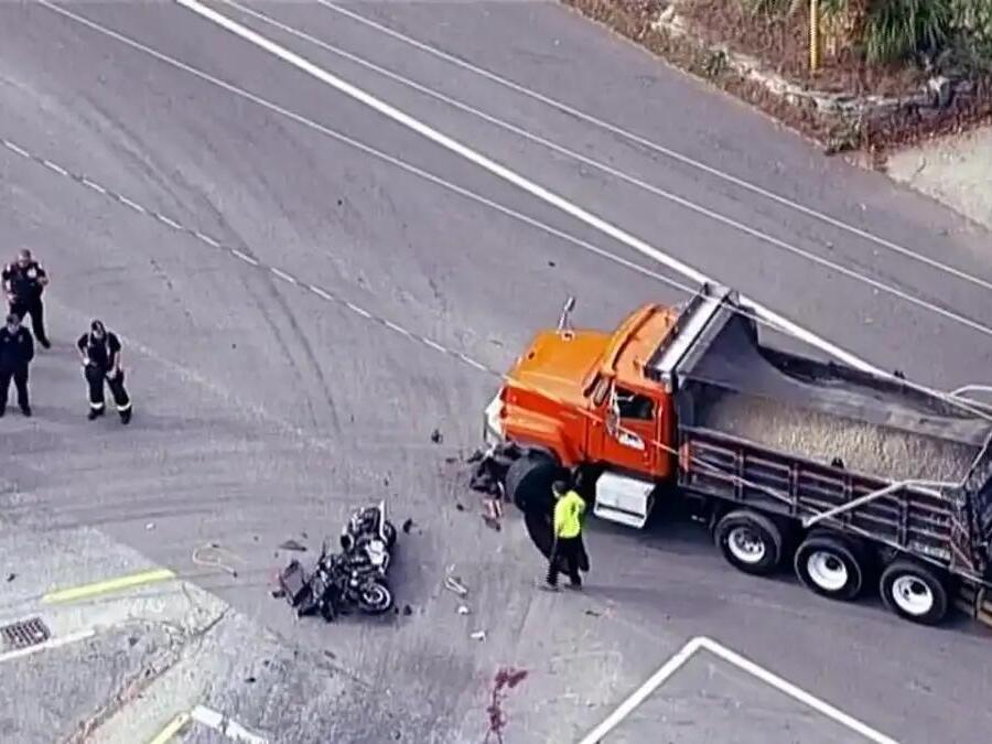 1 person taken to hospital after crash involving motorcycle and dump