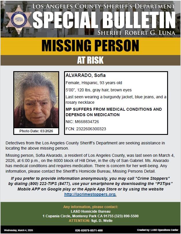 Sheriff seeks help finding missing person in San Gabriel - NewsBreak