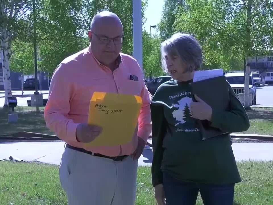 Arbor Day 2024 Tree from Polaris Building roof planted near Fairbanks
