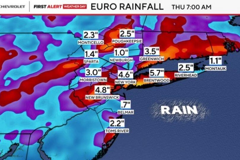 Relentless torrential rain for New York as map reveals how much is ...