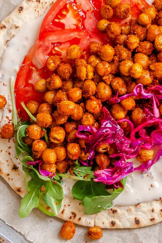 Chickpea Shawarma Wraps with Garlic Yogurt Sauce